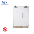 Red Color Double Leaf Swing Fireproof Steel Door Fire Safety Door With Vision Panel / Panic Bar